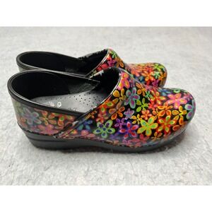 Dansko Floral Clogs Women's Size 38 Black Multi Color Flower Comfort Shoes
